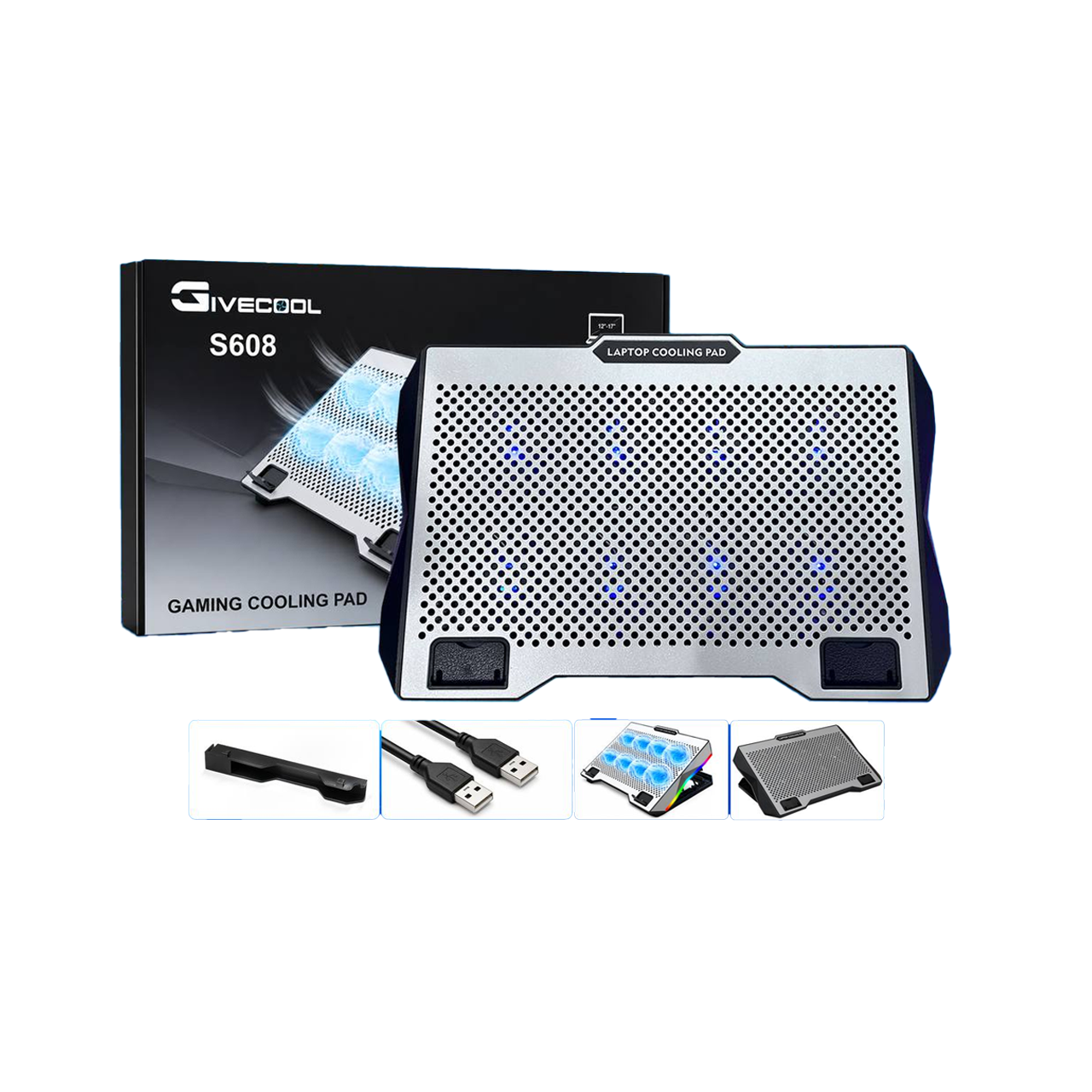 S608 RGB 8 FANs Gaming Laptop Cooling Pad  - GIVECOOL Accessories - Computer Shop Phnom Penh - HengLy Computer Cambodia